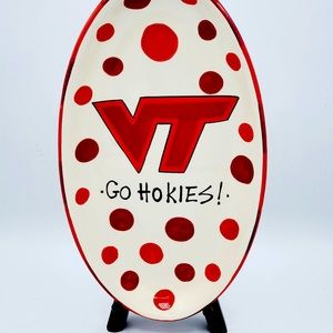 Va. Tech - “GO HOKIES!” Orange/Maroon Polka Dots-Serving Plate/Platter
